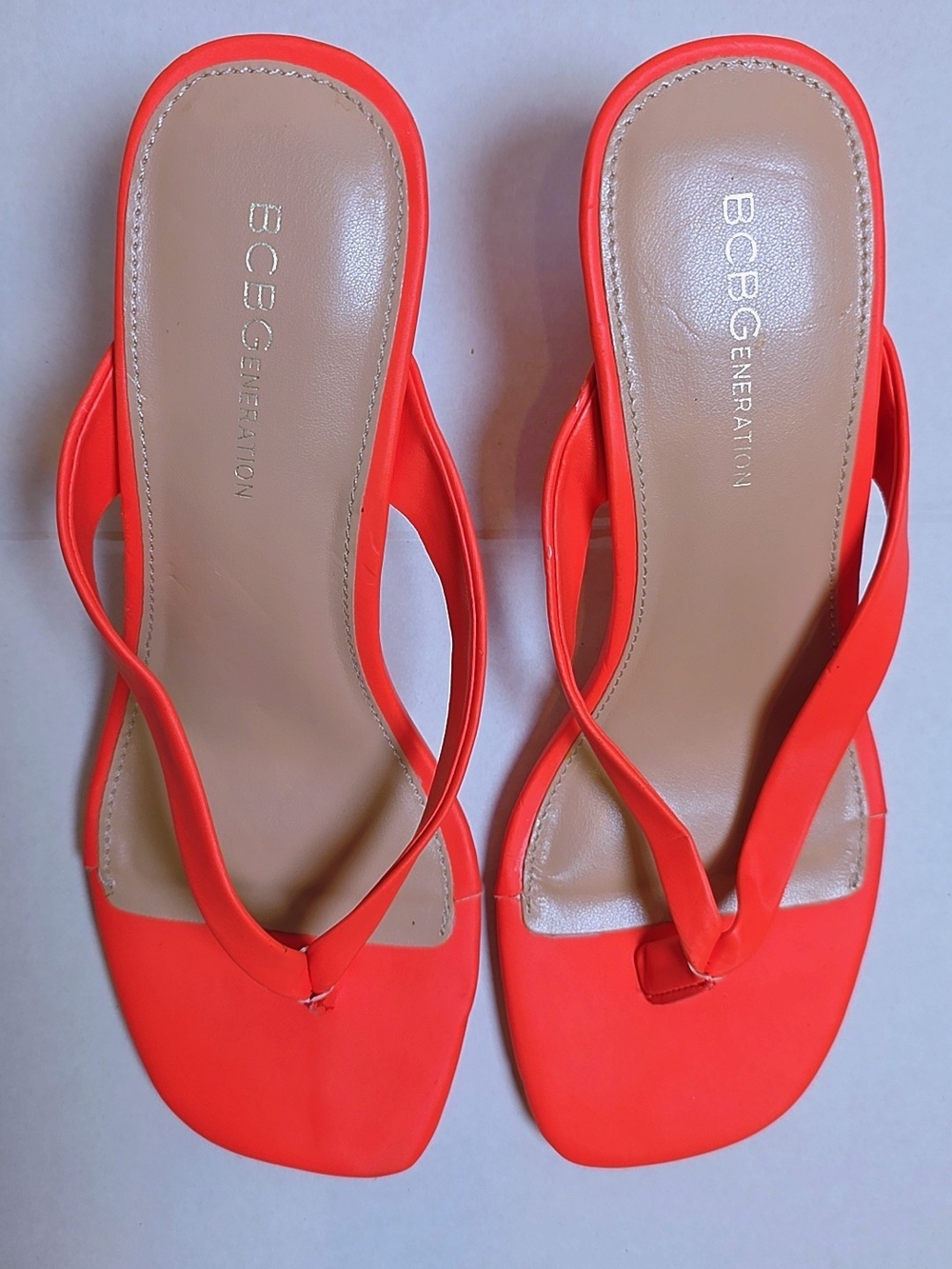 BCBGeneration Neon Coral Strappy Slide Sandals | Sz 9.5 | Like New
